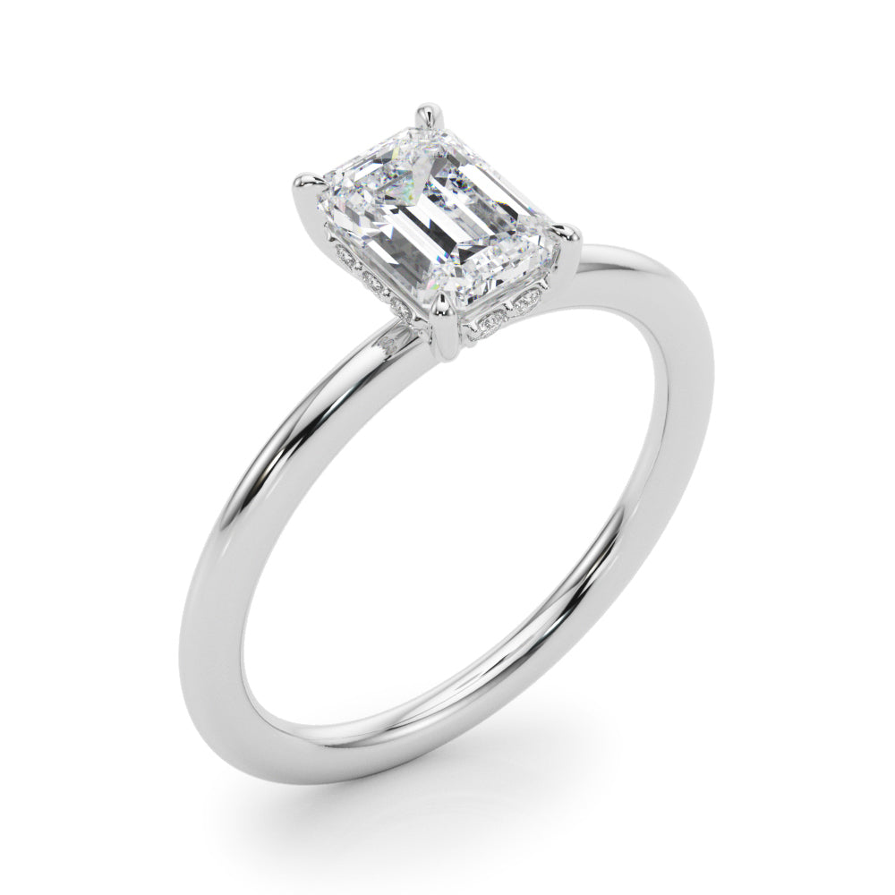 LUMEO Emerald Hidden Halo Diamond Engagement Ring Angle View in Platinum 