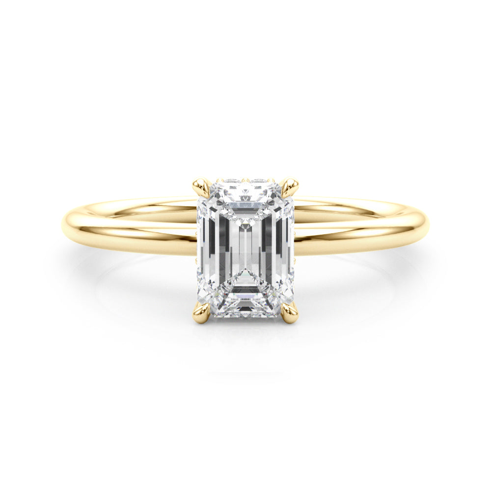 LUMEO Emerald Hidden Halo Diamond Engagement Ring Set in 18k Solid Yellow Gold 