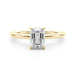 LUMEO Emerald Hidden Halo Diamond Engagement Ring Set in 18k Solid Yellow Gold 