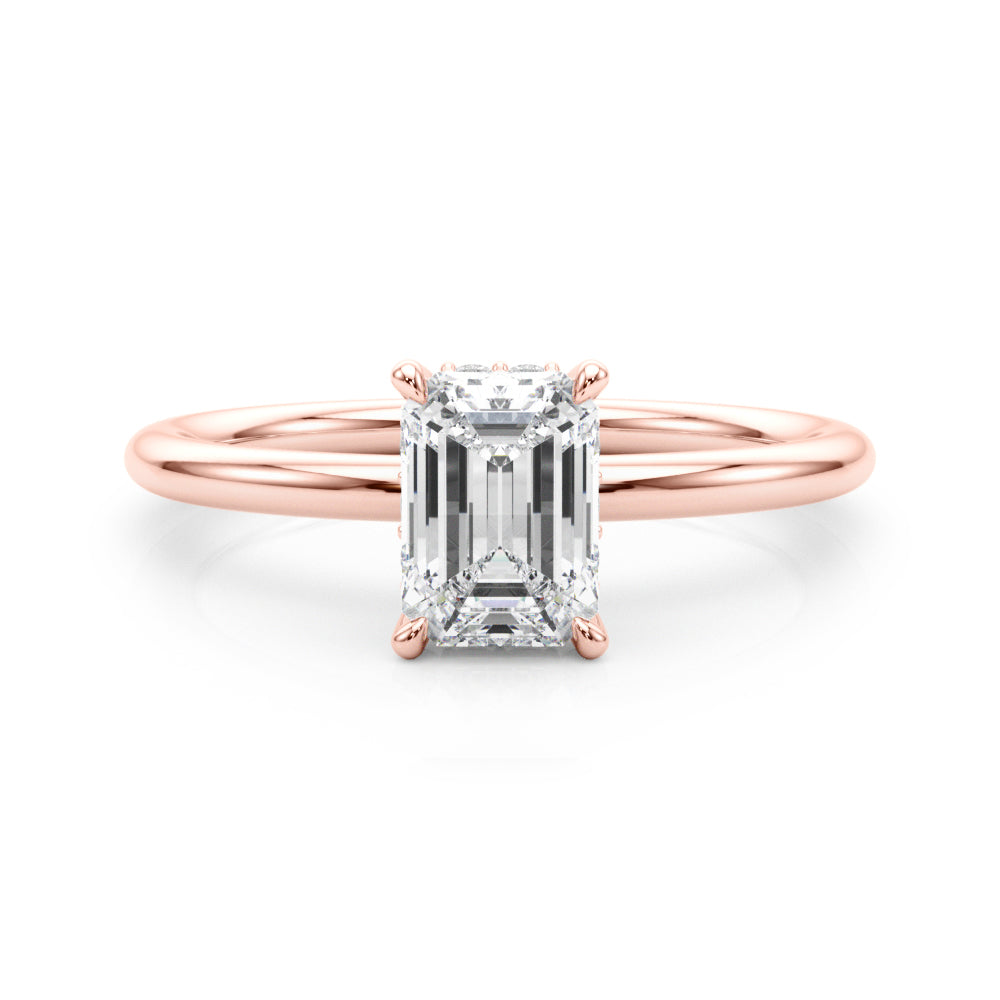 LUMEO Emerald Hidden Halo Diamond Engagement Ring Set in 18k Solid Rose Gold 
