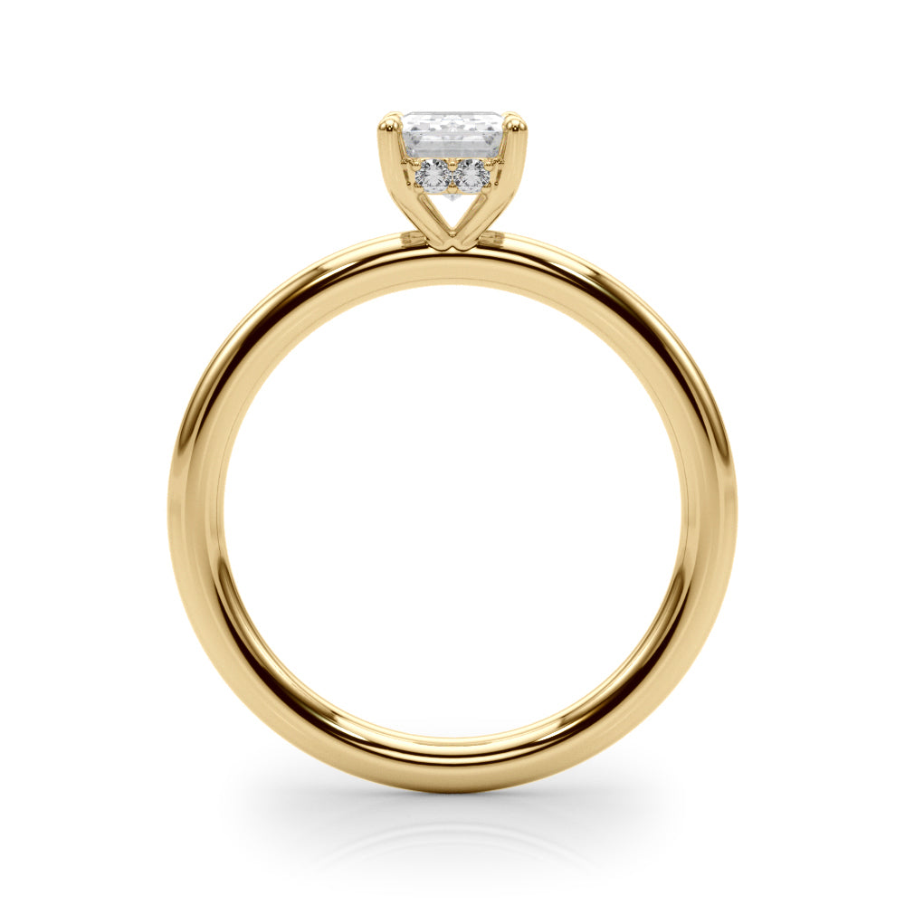 LUMEO Emerald Hidden Halo Diamond Engagement Ring Side View in 18k Solid Yellow Gold 