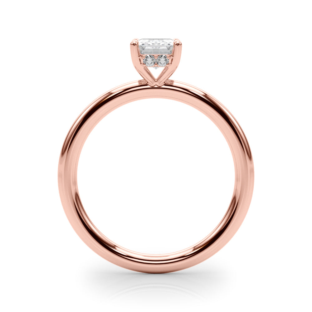 LUMEO Emerald Hidden Halo Diamond Engagement Ring Side View in 18k Solid Rose Gold 