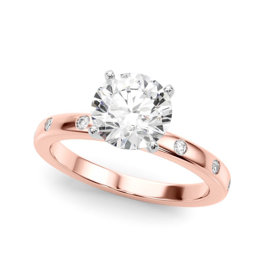 LUMEO Round Solitaire Diamond Engagement Ring Front View in 18k Solid Rose Gold 