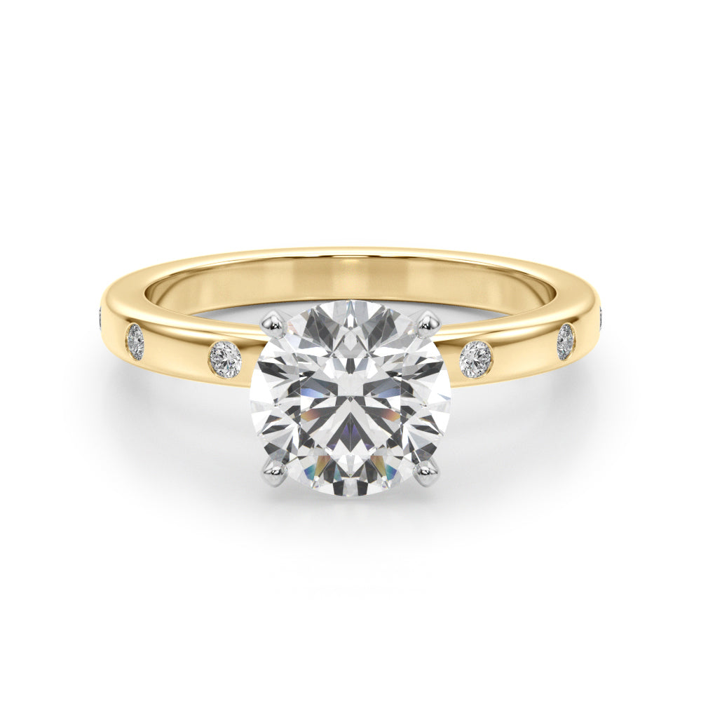 LUMEO Round Solitaire Diamond Engagement Ring Angle View in 18k Solid Yellow Gold 