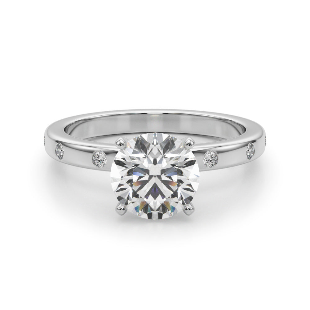 LUMEO Round Solitaire Diamond Engagement Ring Angle View in Platinum 