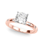 LUMEO Cushion Solitaire Diamond Engagement Ring Front View in 18k Solid Rose Gold 