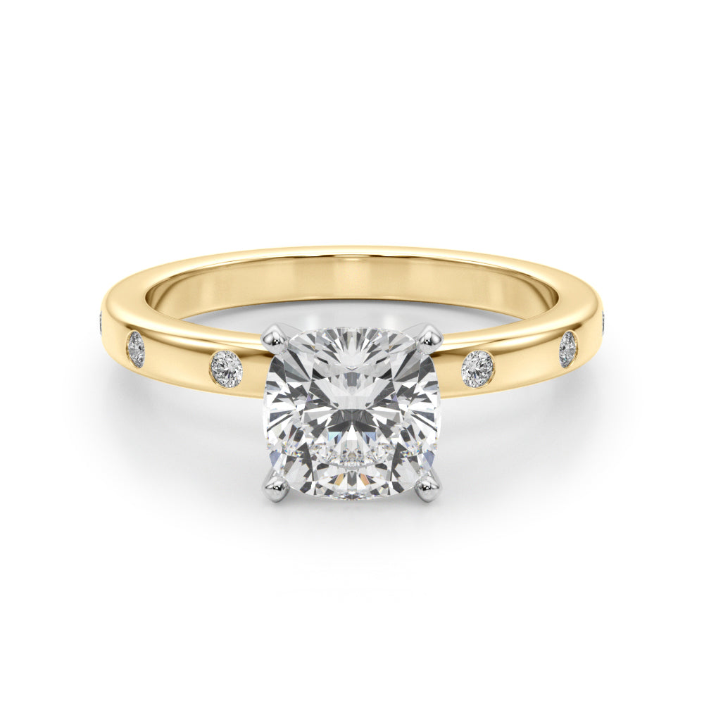 LUMEO Cushion Solitaire Diamond Engagement Ring Angle View in 18k Solid Yellow Gold 