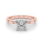 LUMEO Cushion Solitaire Diamond Engagement Ring Angle View in 18k Solid Rose Gold 