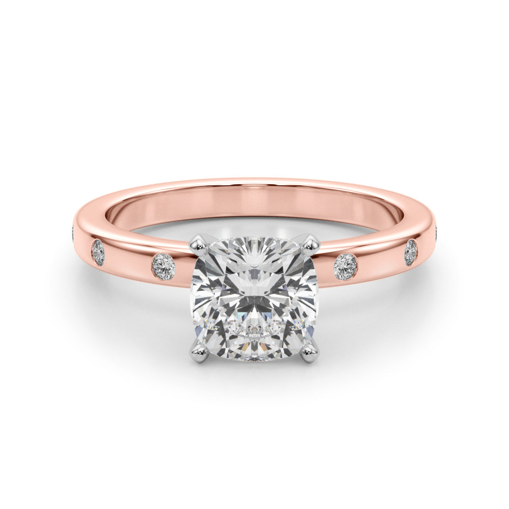 LUMEO Cushion Solitaire Diamond Engagement Ring Angle View in 18k Solid Rose Gold 