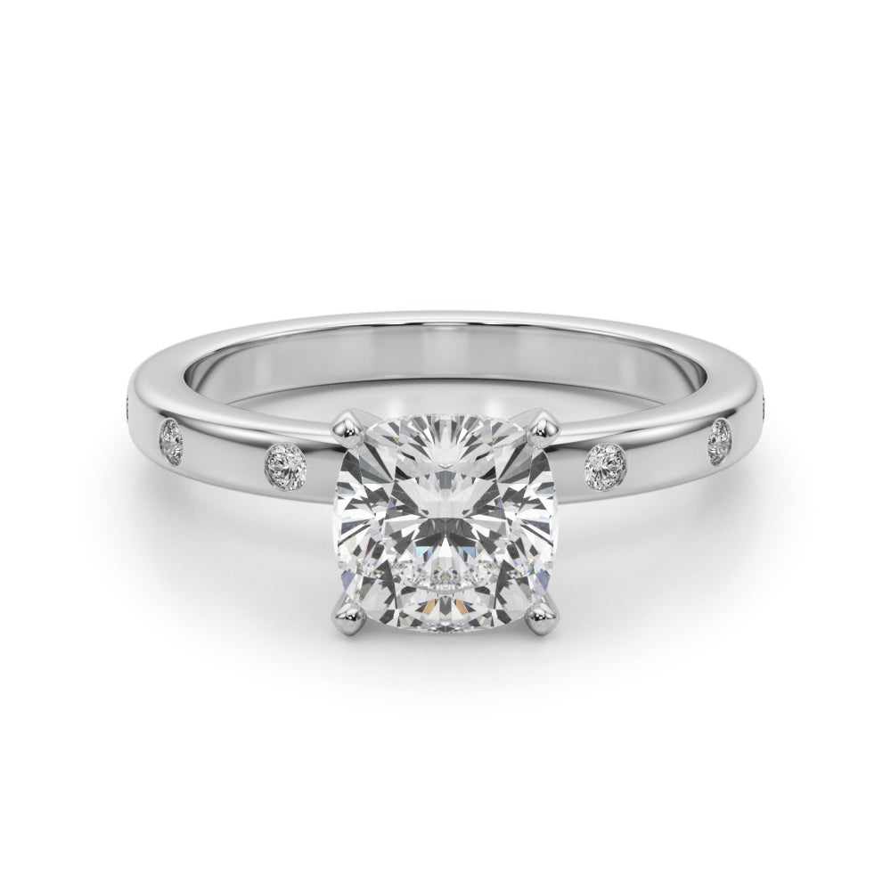 LUMEO Cushion Solitaire Diamond Engagement Ring Angle View in Platinum 