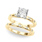 LUMEO Cushion Solitaire Diamond Engagement Ring Set in 18k Solid Yellow Gold 