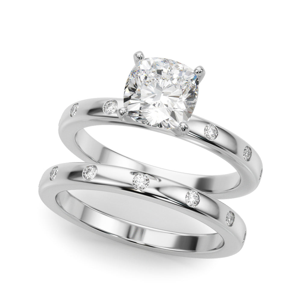 LUMEO Cushion Solitaire Diamond Engagement Ring Set in Platinum 