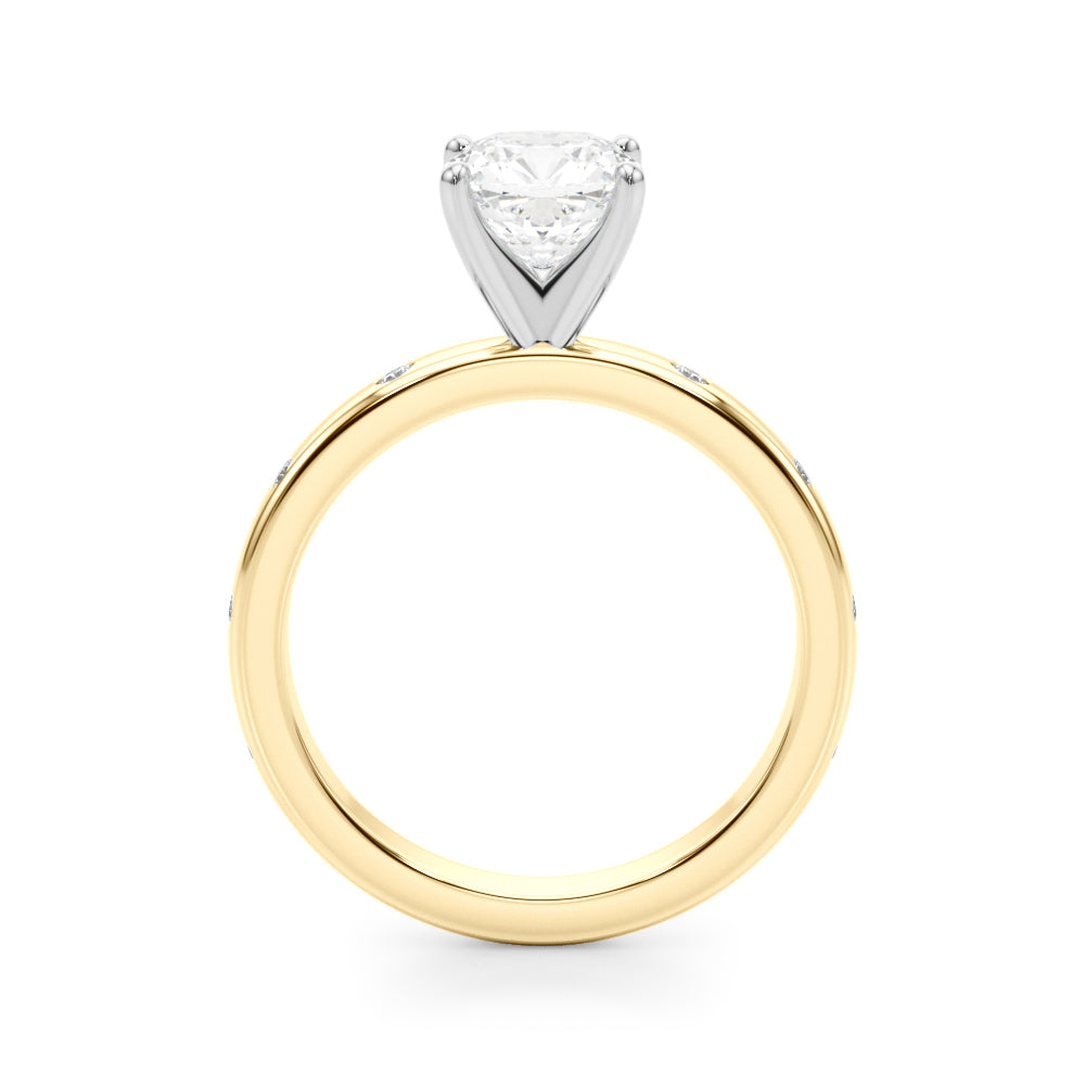 LUMEO Cushion Solitaire Diamond Engagement Ring Side View in 18k Solid Yellow Gold 