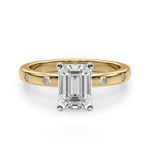 LUMEO Emerald Solitaire Diamond Engagement Ring Angle View in 18k Solid Yellow Gold 