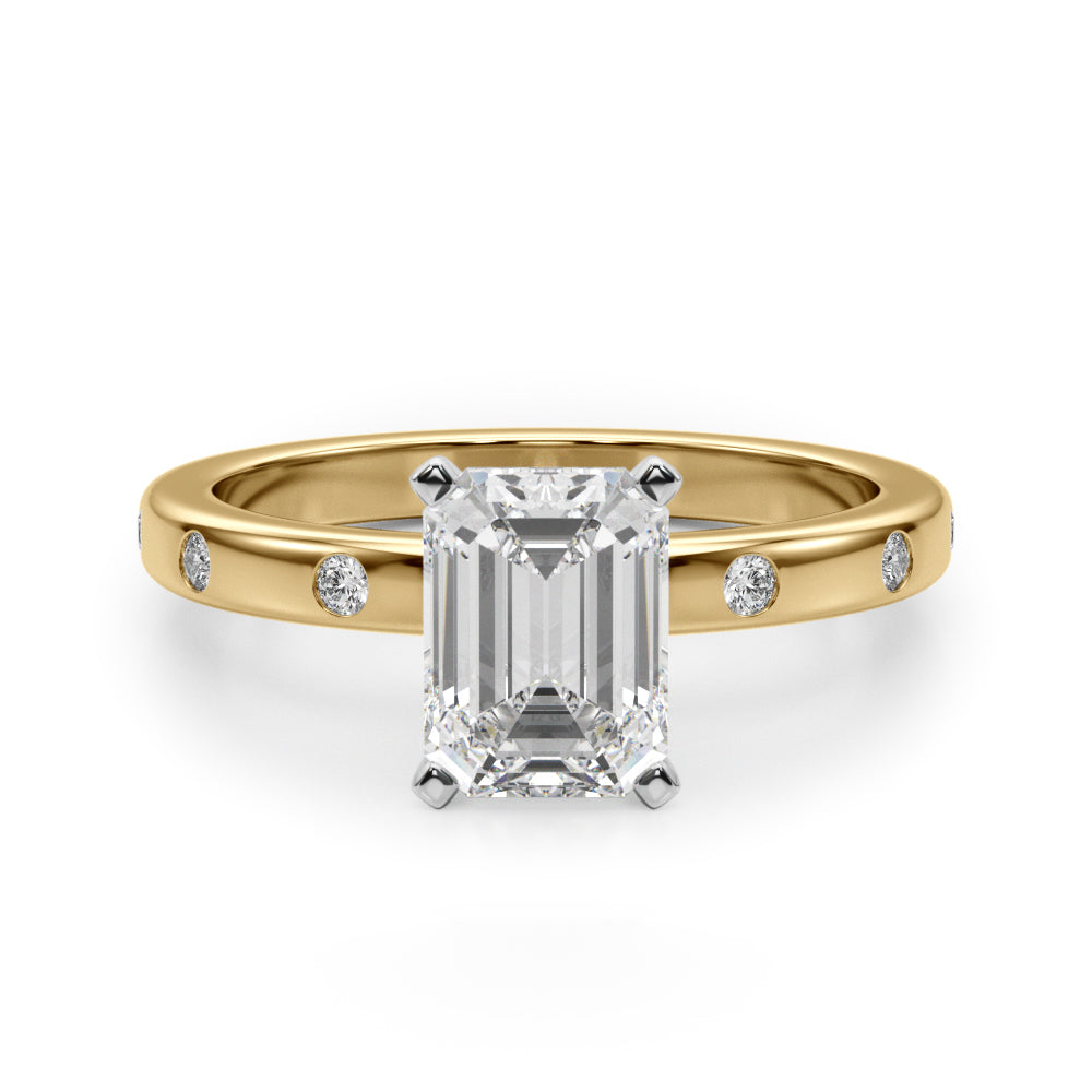 LUMEO Emerald Solitaire Diamond Engagement Ring Angle View in 18k Solid Yellow Gold 