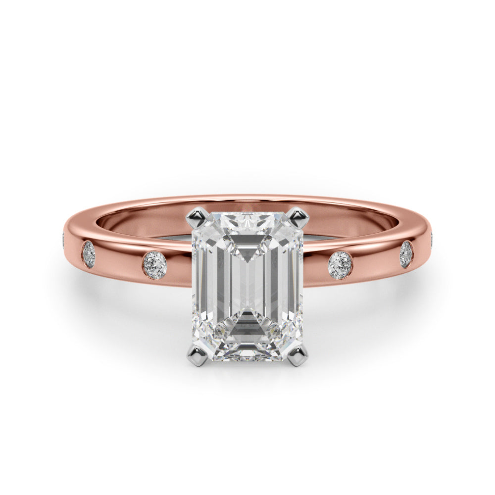 LUMEO Emerald Solitaire Diamond Engagement Ring Angle View in 18k Solid Rose Gold 
