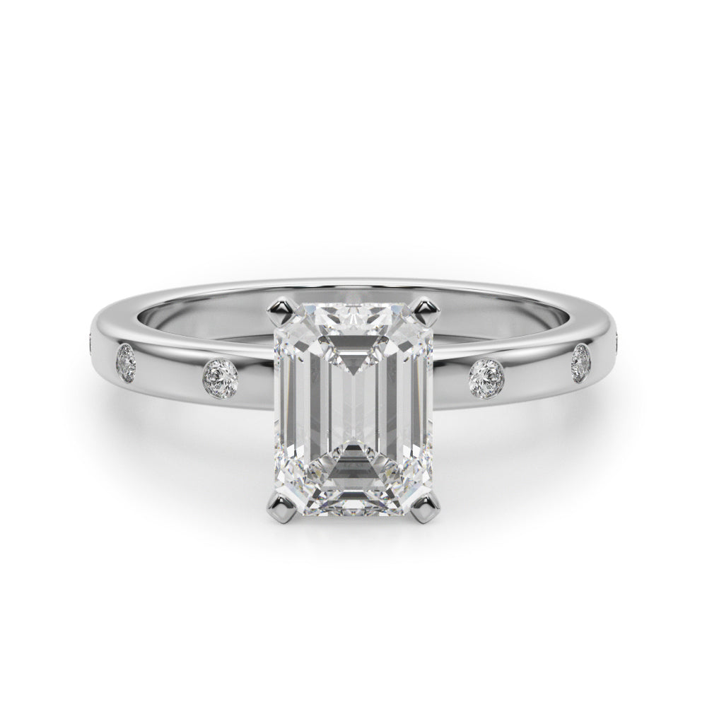 LUMEO Emerald Solitaire Diamond Engagement Ring Angle View in Platinum 