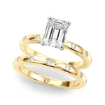LUMEO Emerald Solitaire Diamond Engagement Ring Set in 18k Solid Yellow Gold 