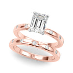 LUMEO Emerald Solitaire Diamond Engagement Ring Set in 18k Solid Rose Gold 