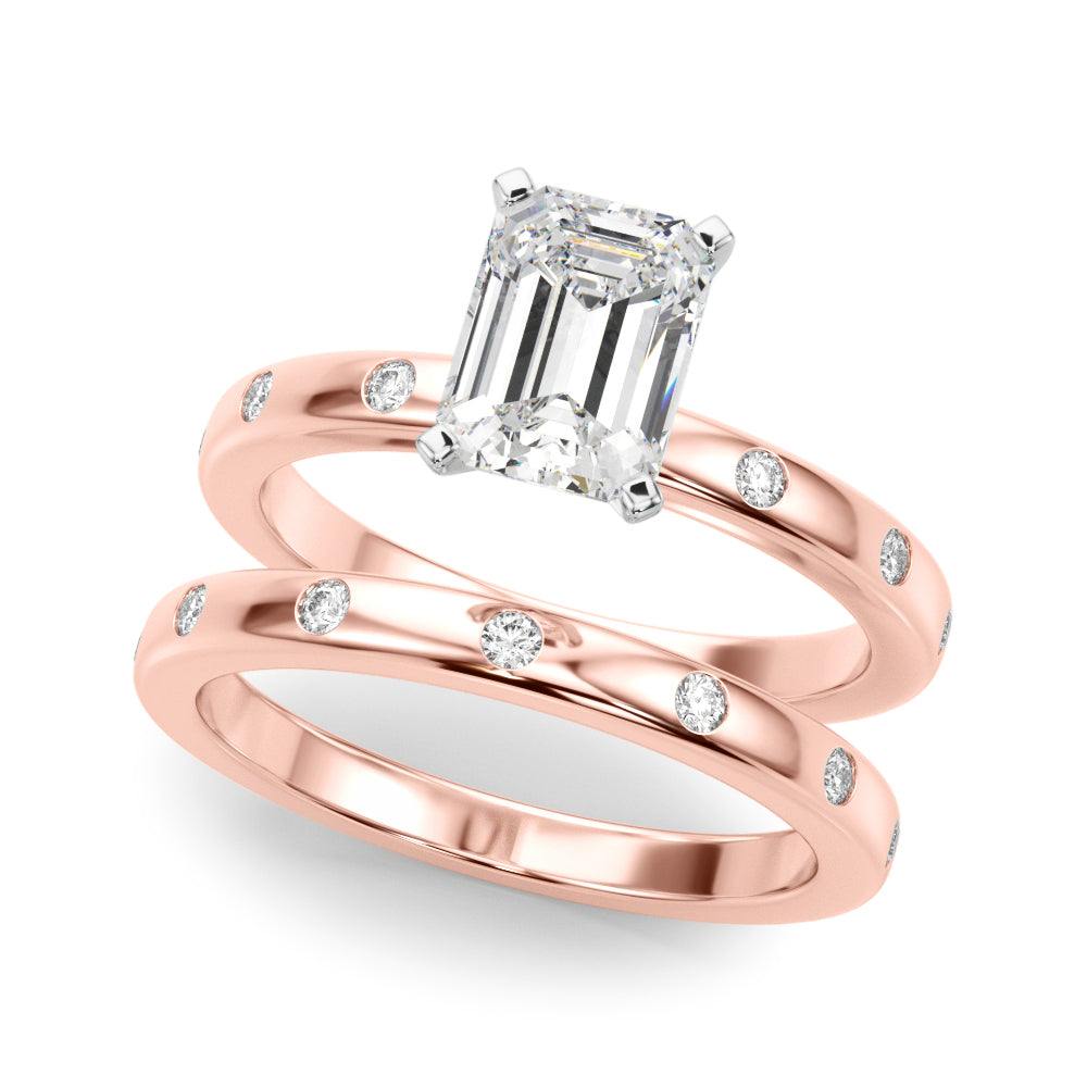 LUMEO Emerald Solitaire Diamond Engagement Ring Set in 18k Solid Rose Gold 