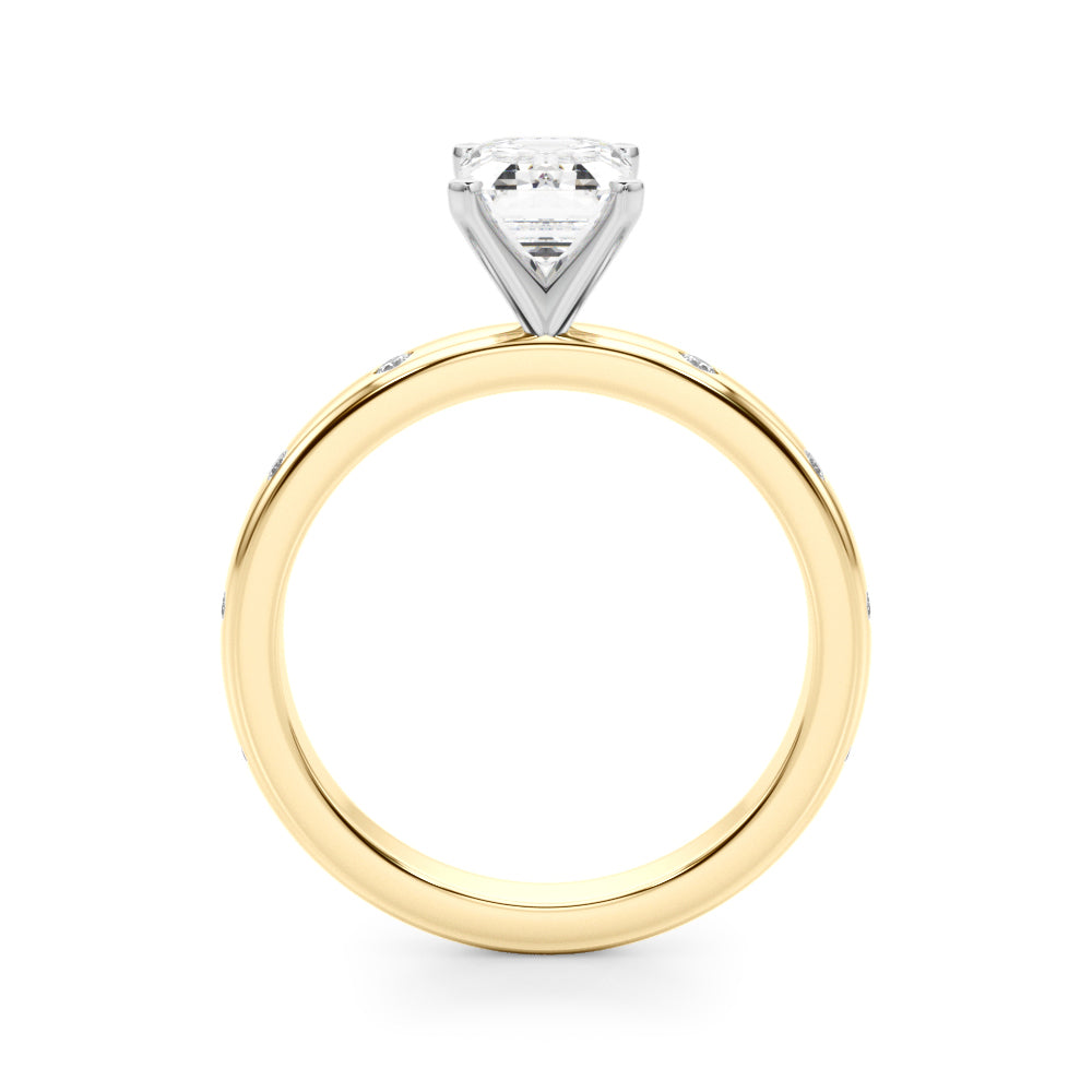 LUMEO Emerald Solitaire Diamond Engagement Ring Side View in 18k Solid Yellow Gold 