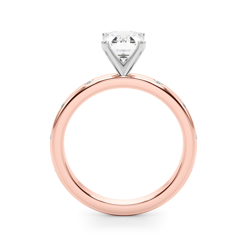 LUMEO Emerald Solitaire Diamond Engagement Ring Side View in 18k Solid Rose Gold 