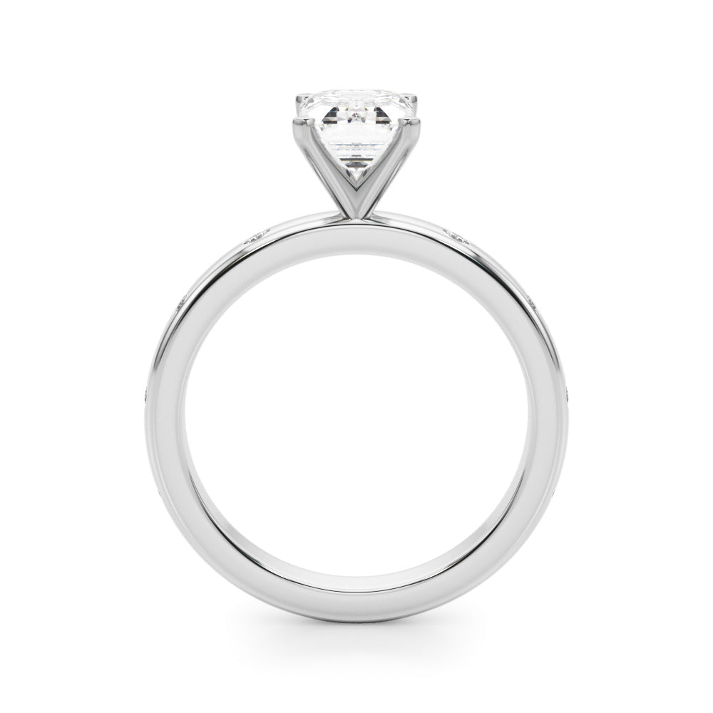 LUMEO Emerald Solitaire Diamond Engagement Ring Side View in Platinum 