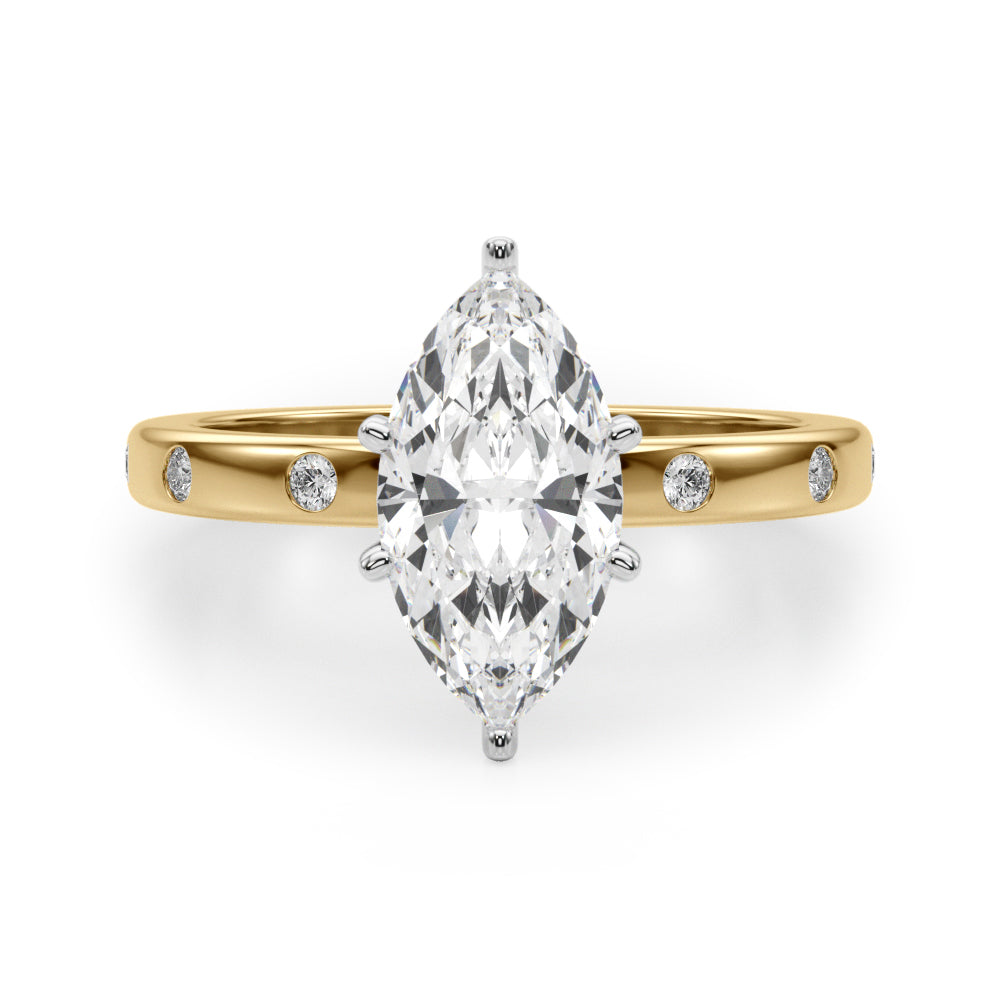 LUMEO Marquise Solitaire Diamond Engagement Ring Angle View in 18k Solid Yellow Gold 