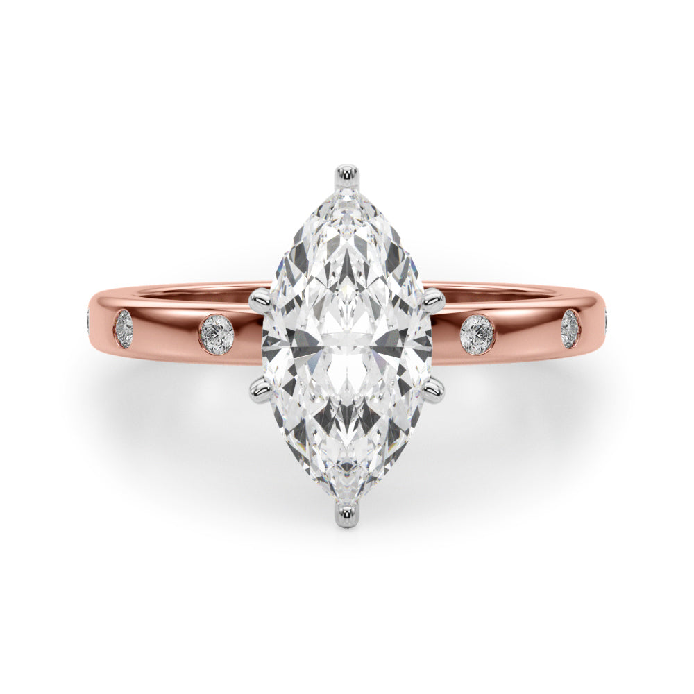 LUMEO Marquise Solitaire Diamond Engagement Ring Angle View in 18k Solid Rose Gold 