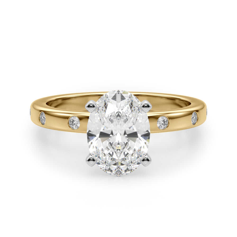 LUMEO Oval Solitaire Diamond Engagement Ring Angle View in 18k Solid Yellow Gold 