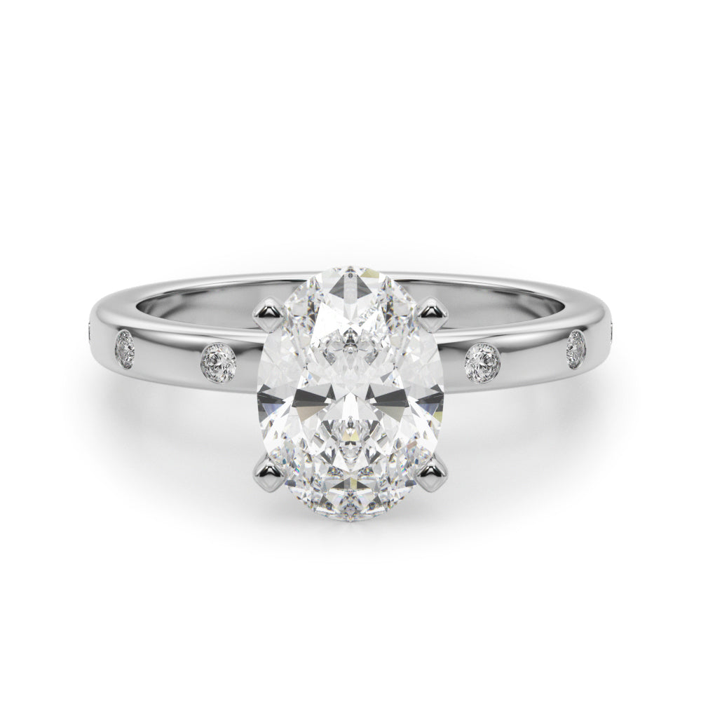 LUMEO Oval Solitaire Diamond Engagement Ring Angle View in Platinum 