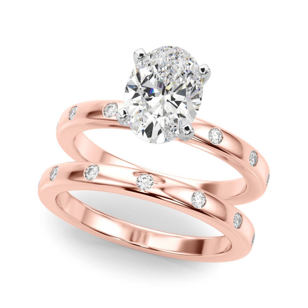 LUMEO Oval Solitaire Diamond Engagement Ring Set in 18k Solid Rose Gold 