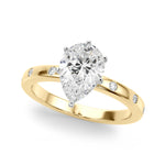 LUMEO Pear Solitaire Diamond Engagement Ring Front View in 18k Solid Yellow Gold 