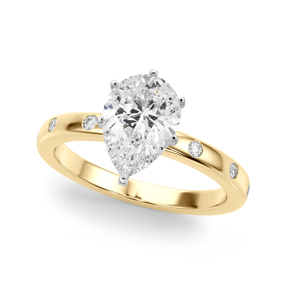 LUMEO Pear Solitaire Diamond Engagement Ring Front View in 18k Solid Yellow Gold 