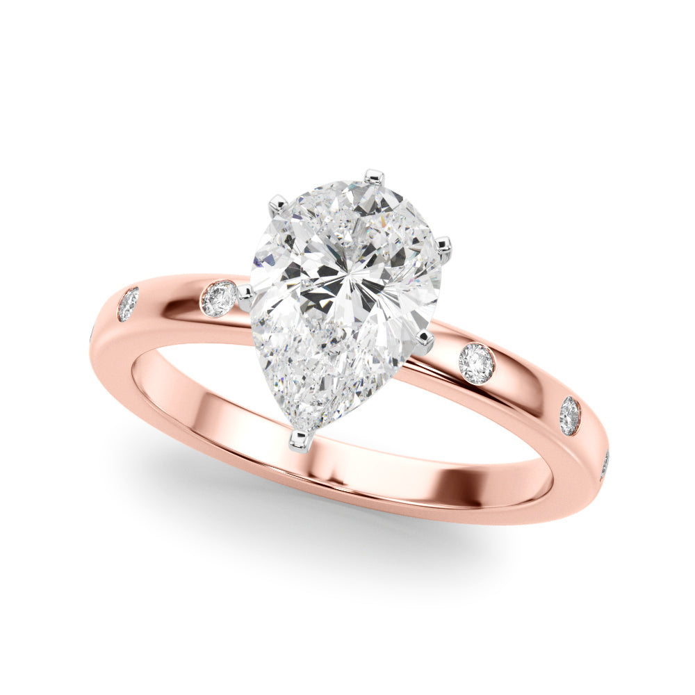LUMEO Pear Solitaire Diamond Engagement Ring Front View in 18k Solid Rose Gold 