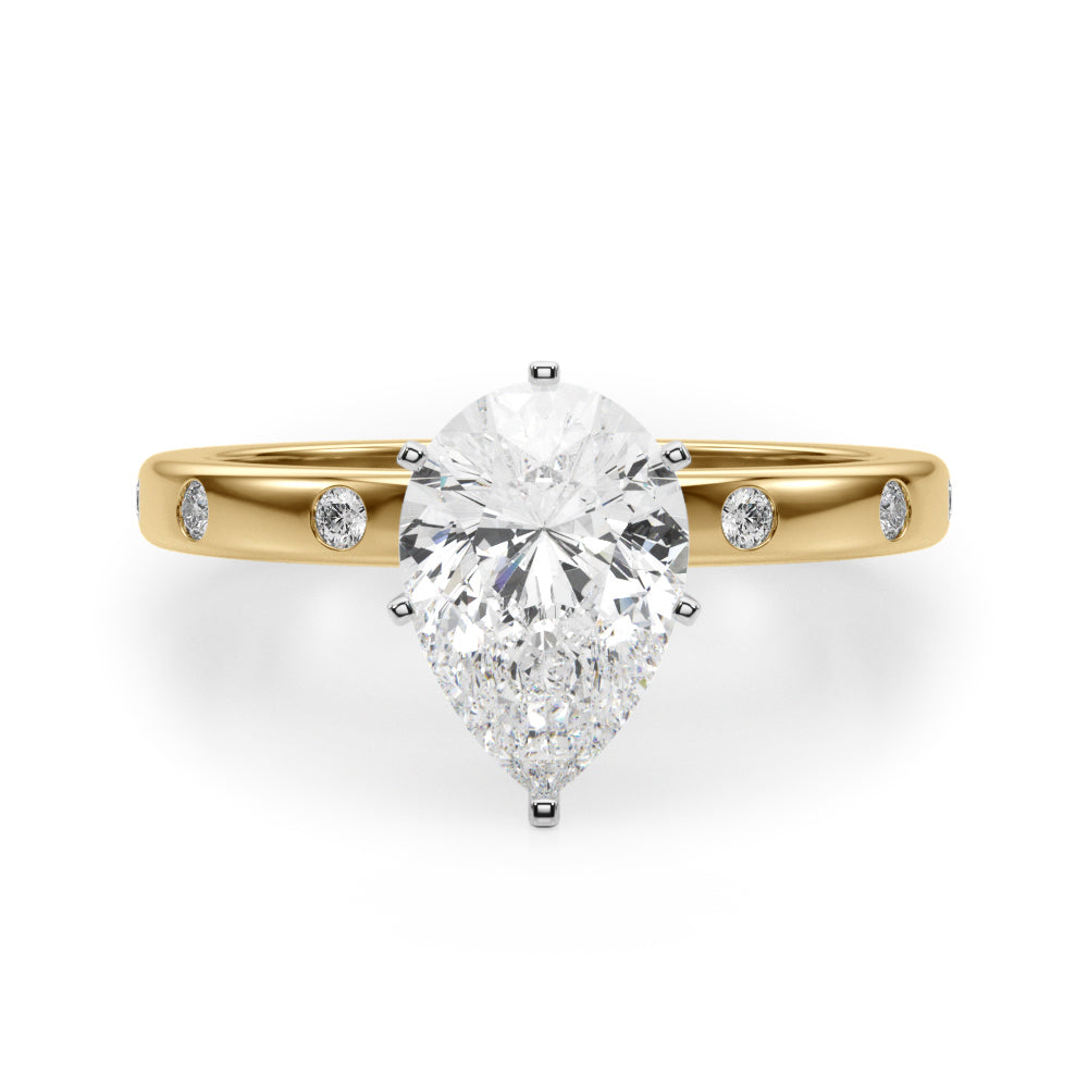 LUMEO Pear Solitaire Diamond Engagement Ring Angle View in 18k Solid Yellow Gold 