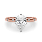 LUMEO Pear Solitaire Diamond Engagement Ring Angle View in 18k Solid Rose Gold 