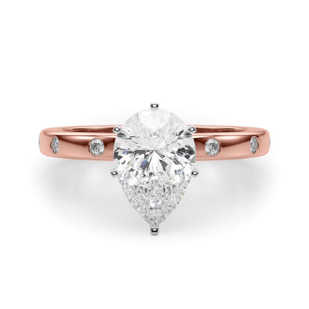 LUMEO Pear Solitaire Diamond Engagement Ring Angle View in 18k Solid Rose Gold 