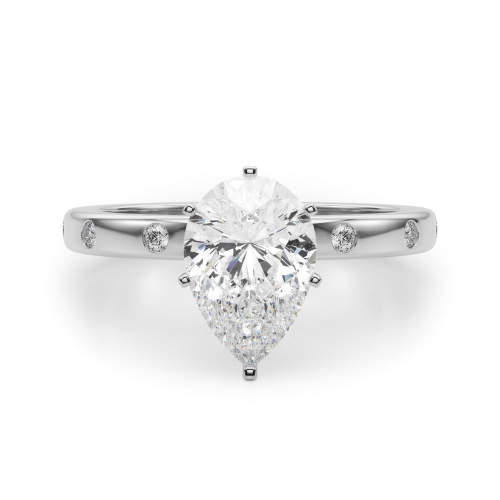 LUMEO Pear Solitaire Diamond Engagement Ring Angle View in Platinum 