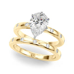 LUMEO Pear Solitaire Diamond Engagement Ring Set in 18k Solid Yellow Gold 