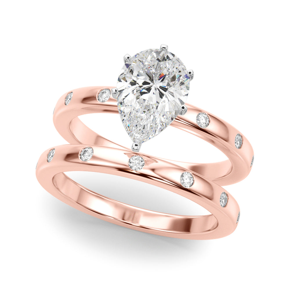 LUMEO Pear Solitaire Diamond Engagement Ring Set in 18k Solid Rose Gold 