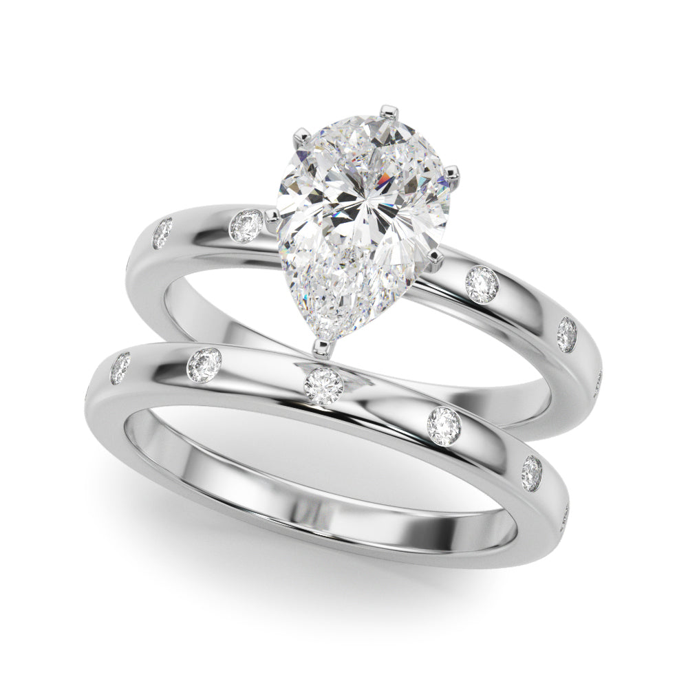 LUMEO Pear Solitaire Diamond Engagement Ring Set in Platinum 