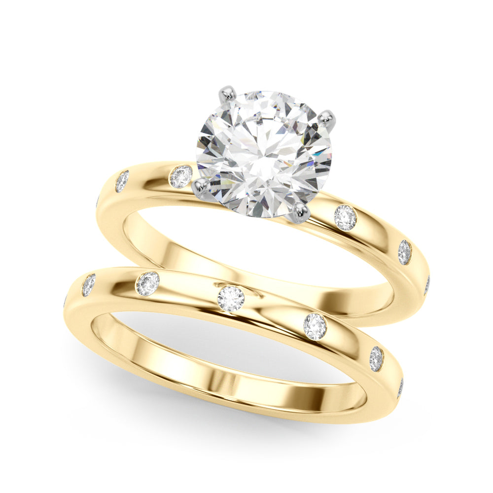 LUMEO Round Solitaire Diamond Engagement Ring Set in 18k Solid Yellow Gold 