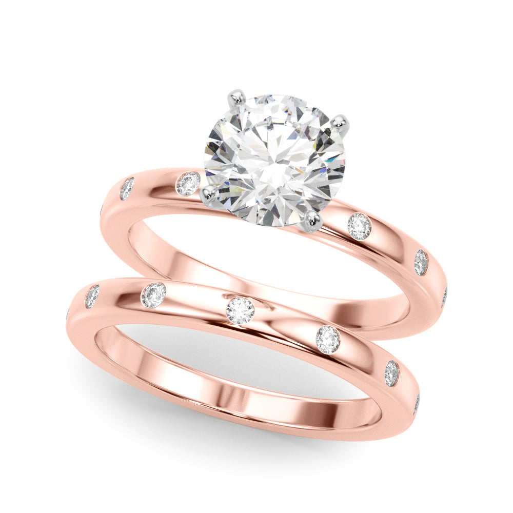 LUMEO Round Solitaire Diamond Engagement Ring Set in 18k Solid Rose Gold 