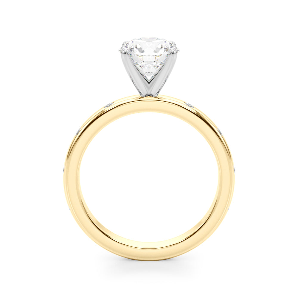 LUMEO Round Solitaire Diamond Engagement Ring Side View in 18k Solid Yellow Gold 