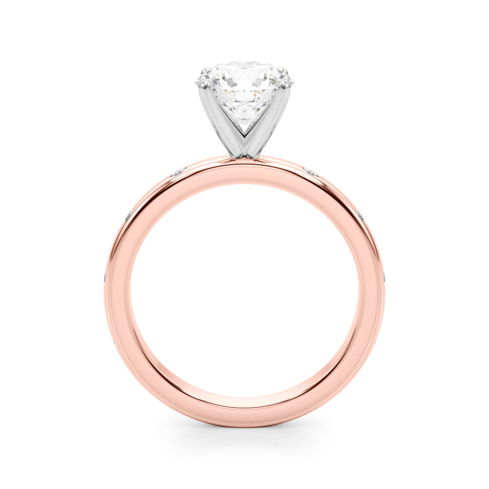 LUMEO Round Solitaire Diamond Engagement Ring Side View in 18k Solid Rose Gold 