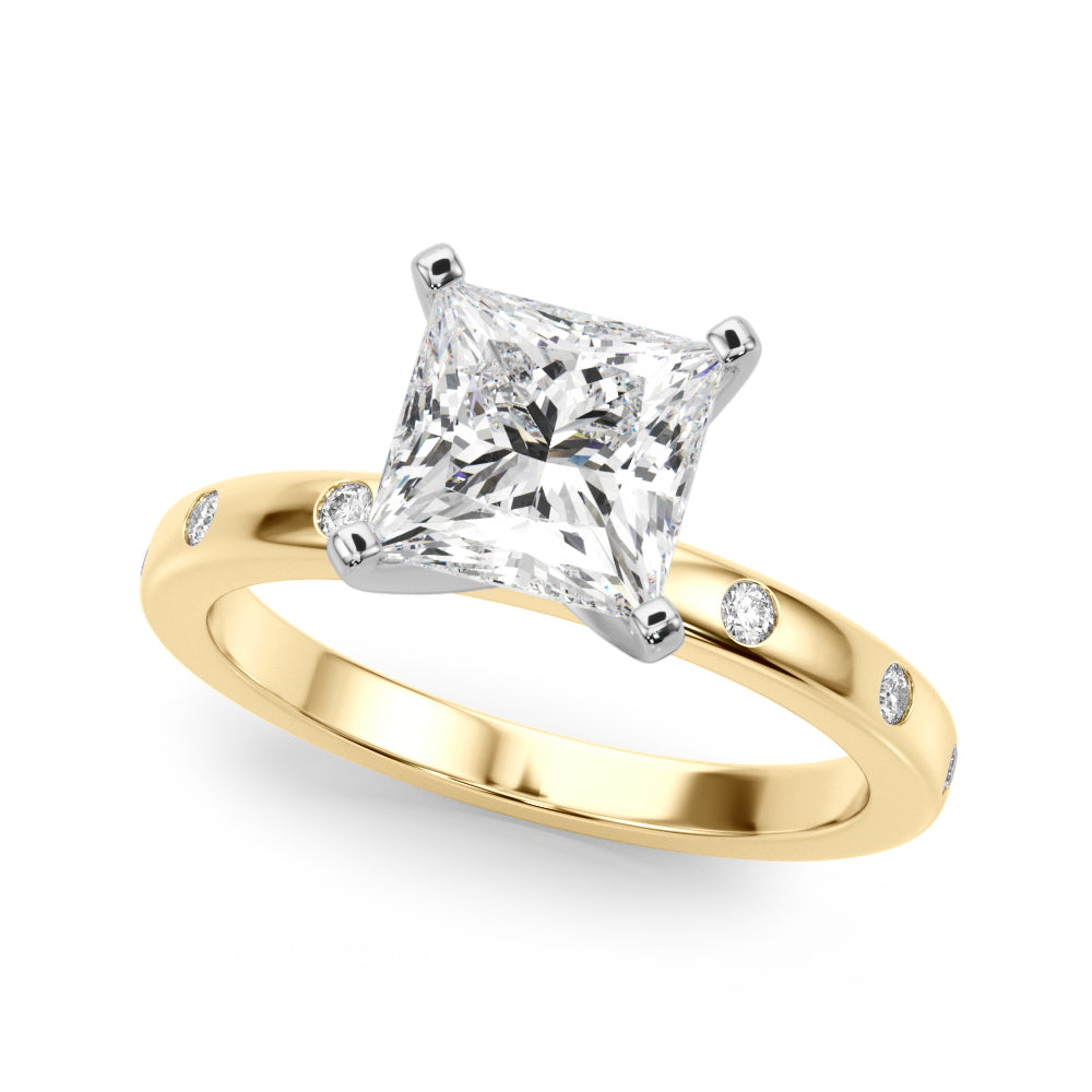 LUMEO Princess Solitaire Diamond Engagement Ring Front View in 18k Solid Yellow Gold 