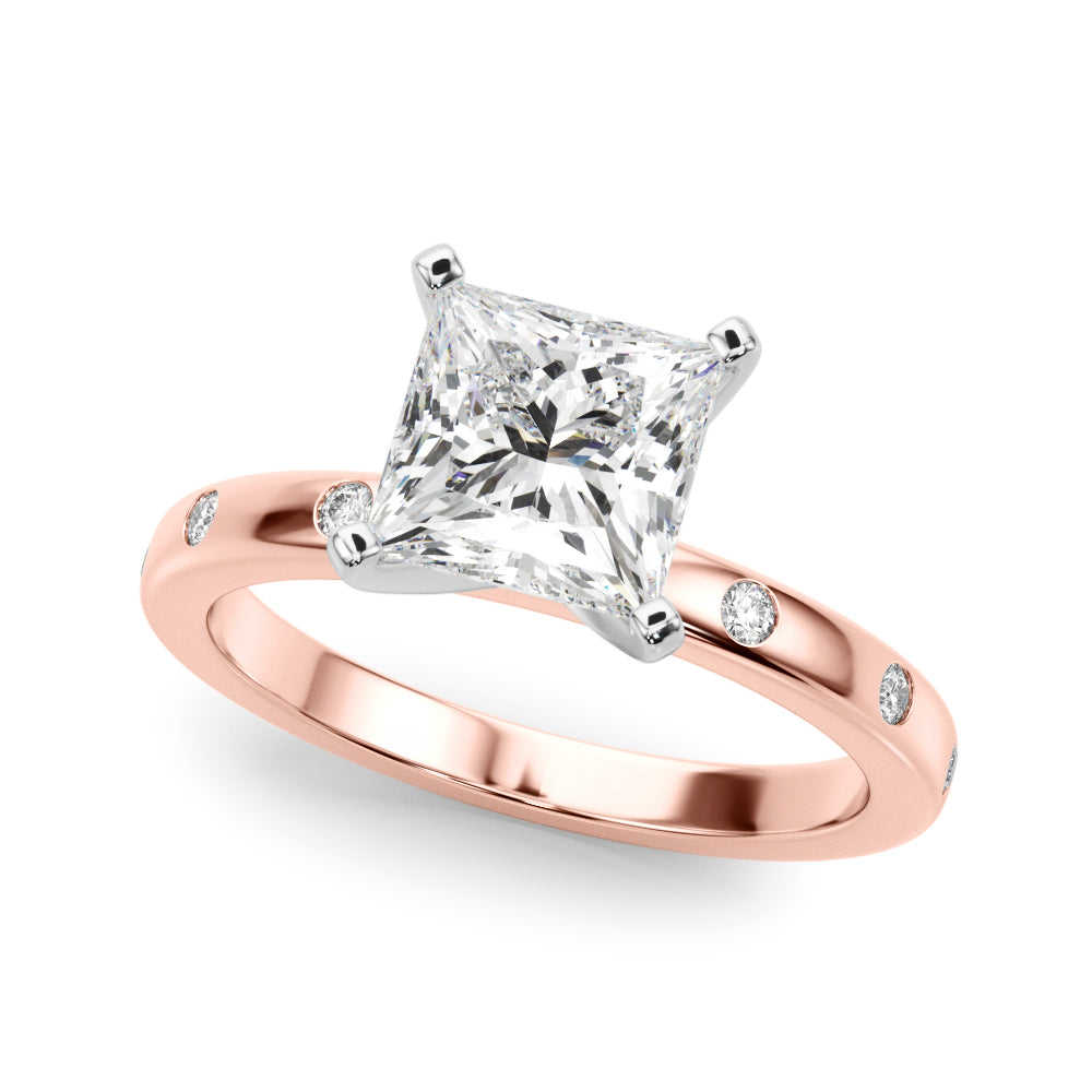 LUMEO Princess Solitaire Diamond Engagement Ring Front View in 18k Solid Rose Gold 