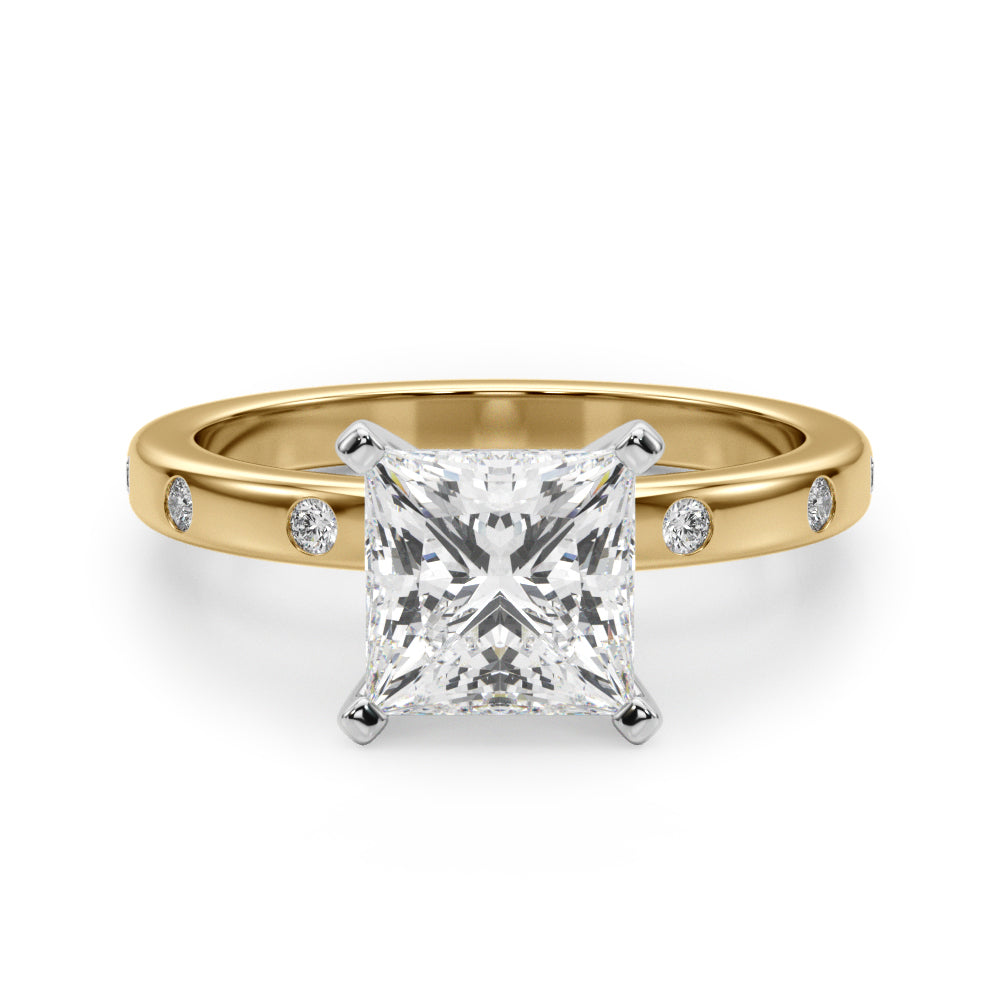 LUMEO Princess Solitaire Diamond Engagement Ring Angle View in 18k Solid Yellow Gold 