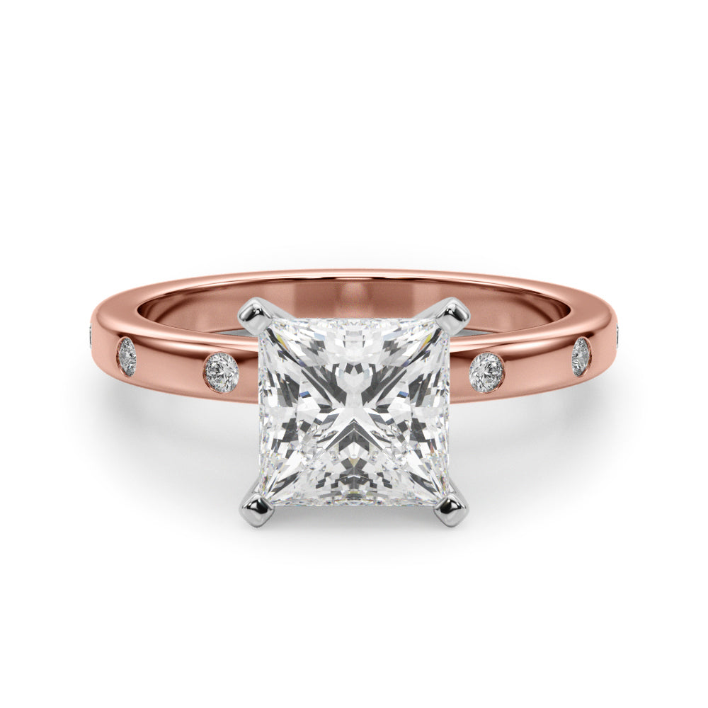 LUMEO Princess Solitaire Diamond Engagement Ring Angle View in 18k Solid Rose Gold 